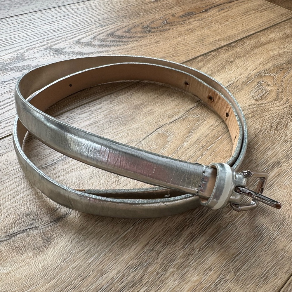 J Crew Silver Leather Belt